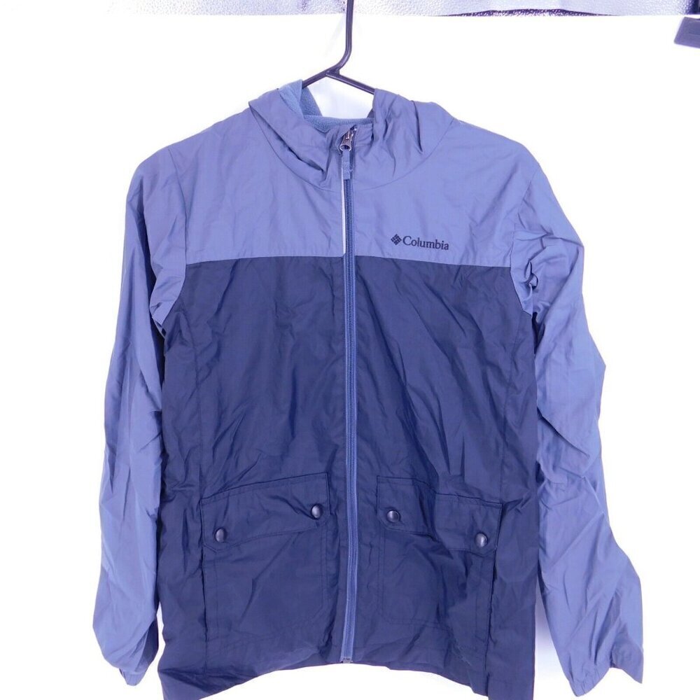 Columbia Boys Jacket Size Large Hood Full Zip Gray Black Youth Pockets